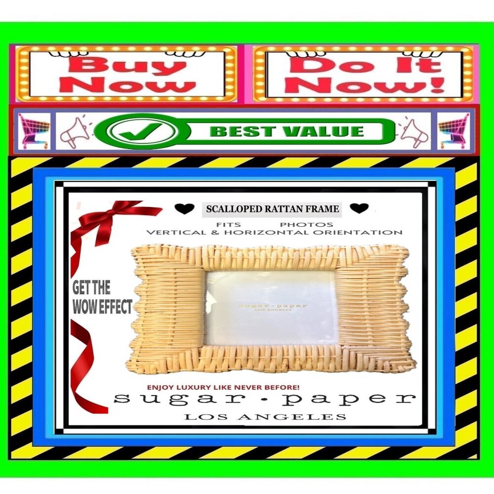 ✅ SUGAR PAPER Los Angeles Scalloped Rattan ➕🆒 PICTURE FRAME🟢💸BUY NOW‼️🟢